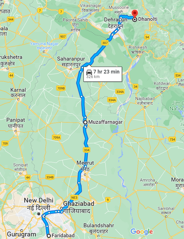 Route Map to Dhanolti