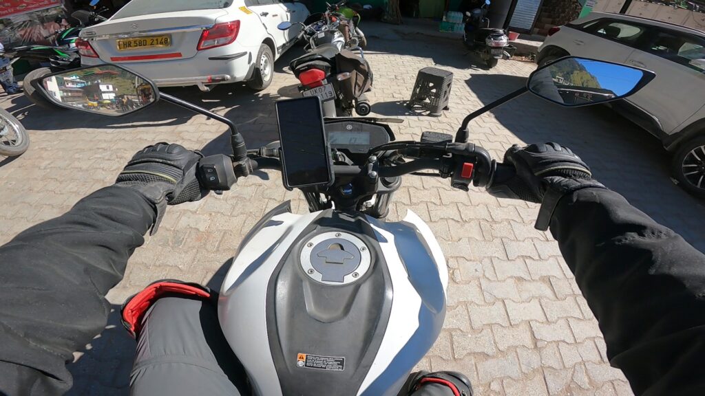 Parking my bike at Janki Chatti
